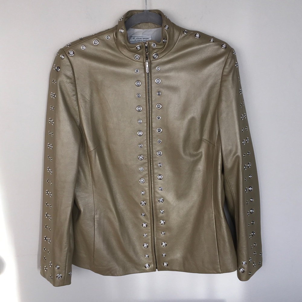 Studded Metallic Leather St John Jacket